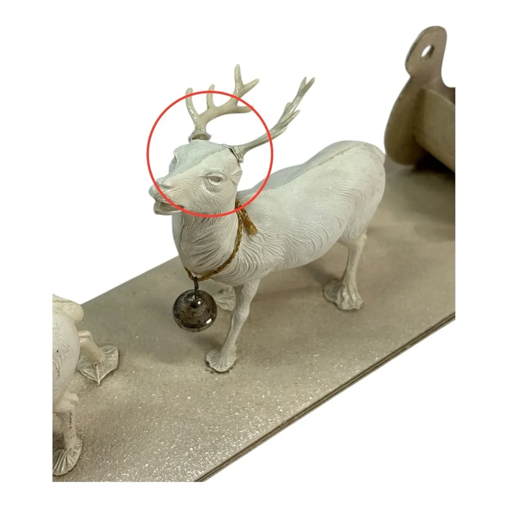 Vtg Paper Mache Cardboard Sleigh Celluloid Reindeer Plastic Santa Christmas Mica